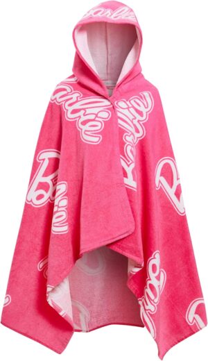 Serviette poncho à capuche Barbie rose 2 en 1 en 100% coton