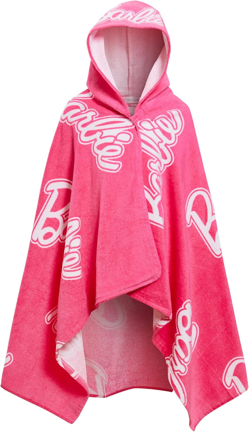 Serviette poncho à capuche Barbie rose 2 en 1 en 100% coton