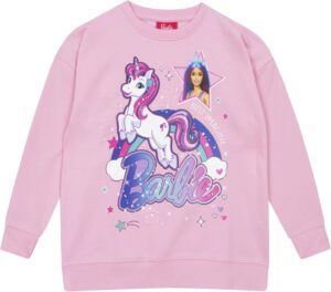 Pull Barbie fille avec licorne et arc-en-ciel