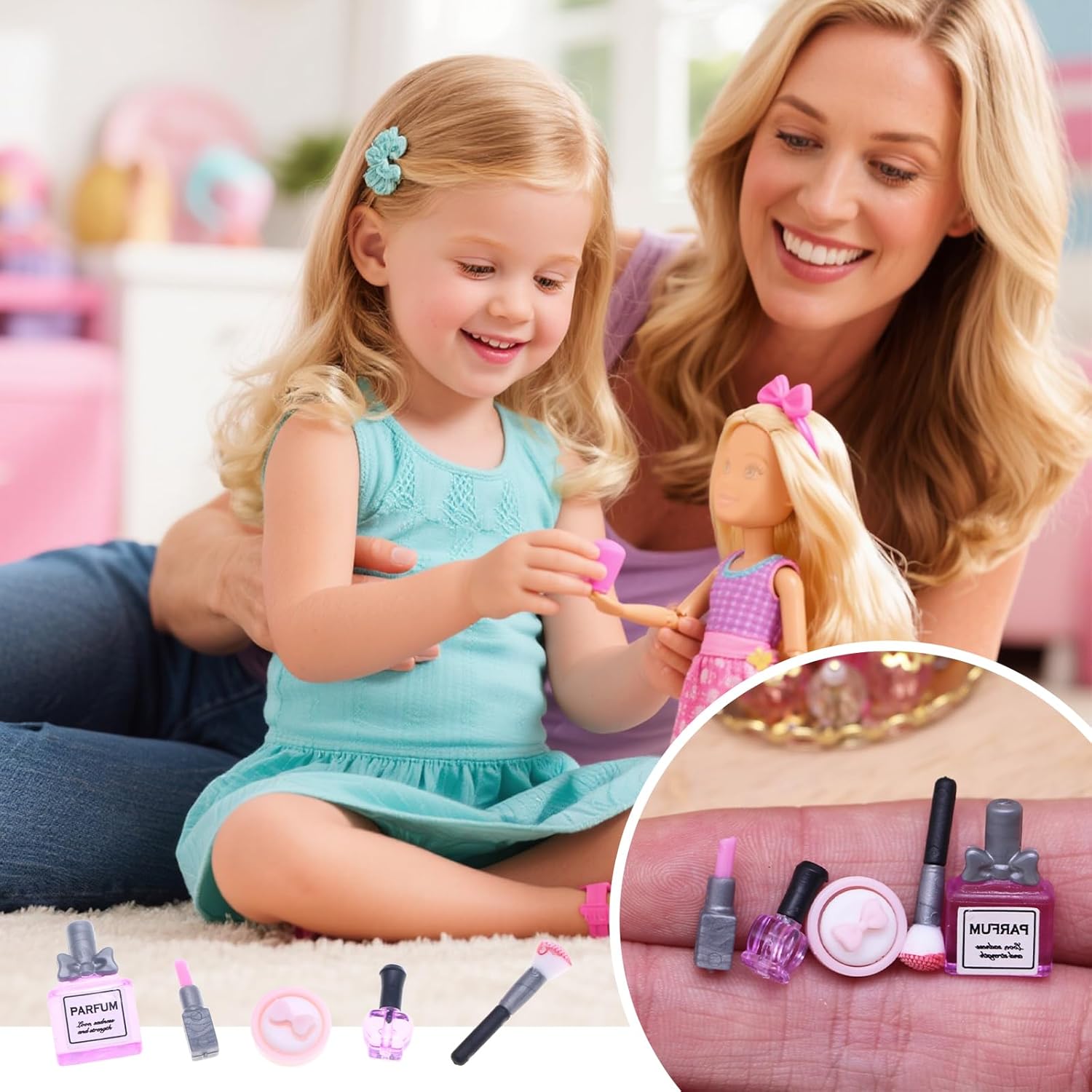 Accessoires de maquillage Barbie pour maison de poupée, coffret rose 5 pièces – Image 4