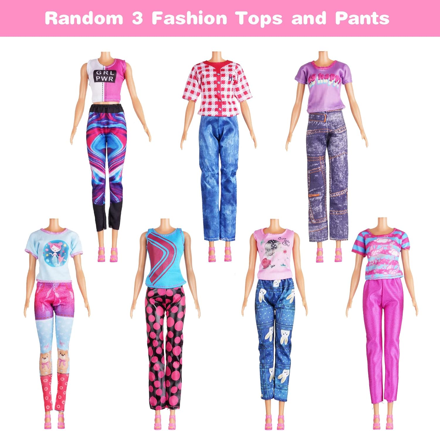 Barbie lot de 12 vêtements pour poupée avec 3 robes à paillettes, 3 robes à fleurs et 6 ensembles – Image 4