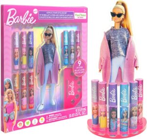 Coffret Barbie de 9 gloss à lèvres à base de plantes avec stand acrylique