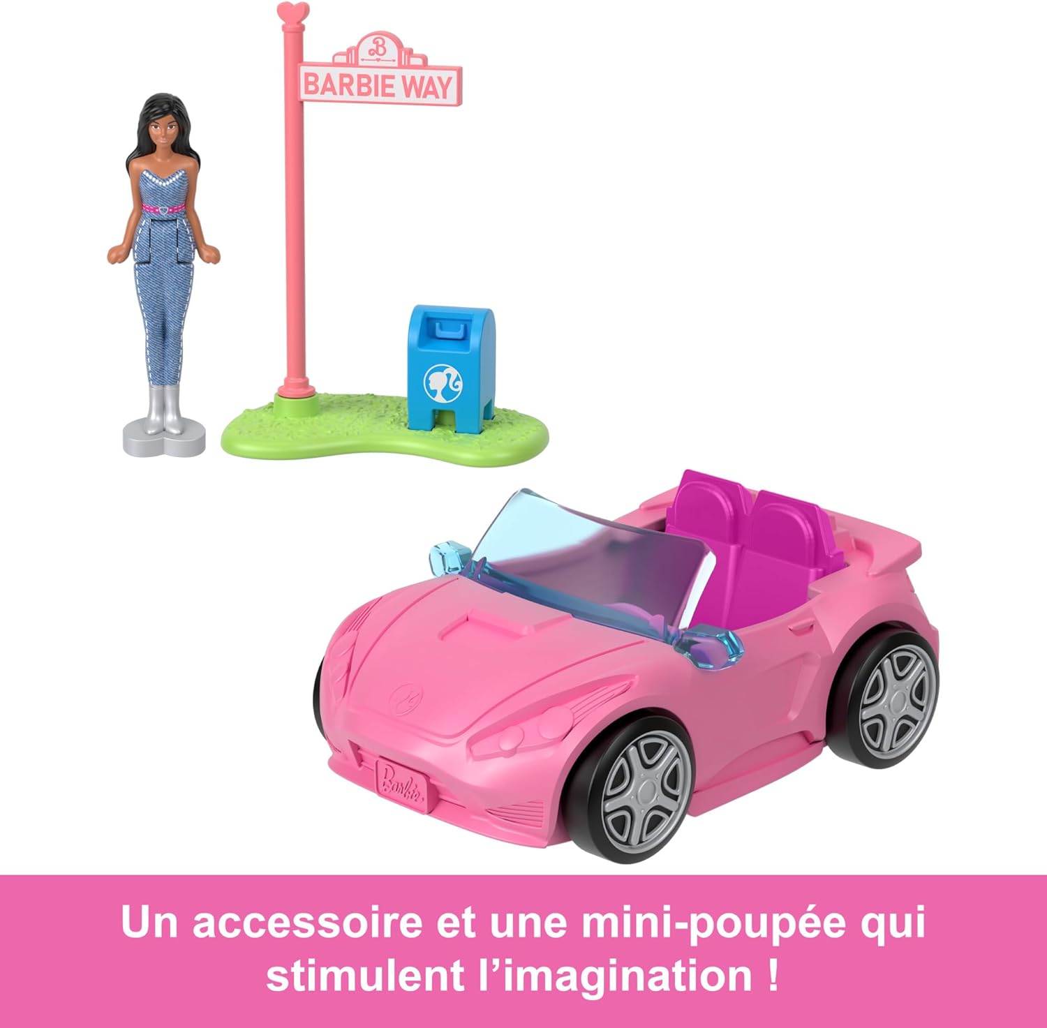 Mini BarbieLand Barbie : décapotable rose et poupée 3,8 cm – Image 6