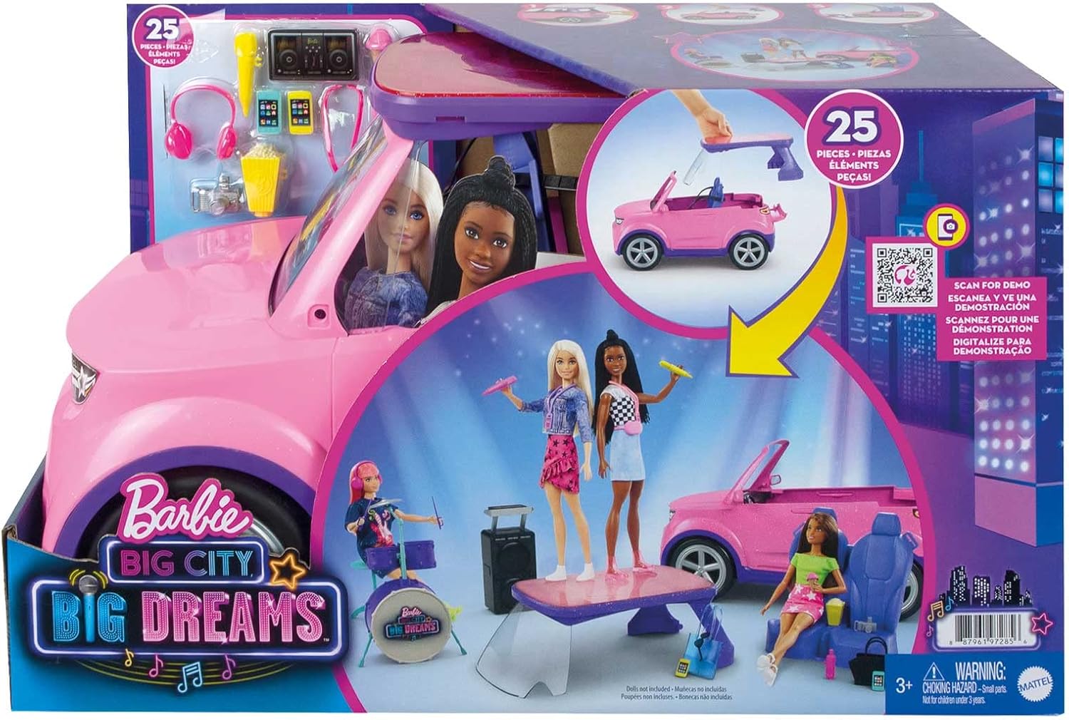 Barbie Big City Big Dreams voiture concert transformable avec 20 accessoires