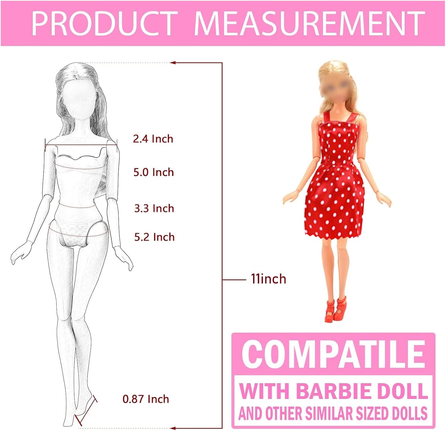 Barbie 32 pièces pour poupée 11 pouces avec 10 vêtements et accessoires – Image 8