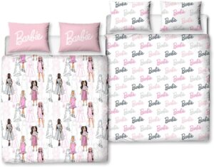 Parure de lit Barbie double face rose en polyester
