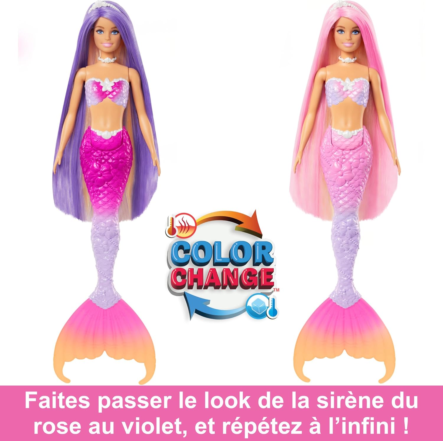 Barbie « Malibu » sirène aux cheveux roses avec dauphin et changement de couleur – Image 3