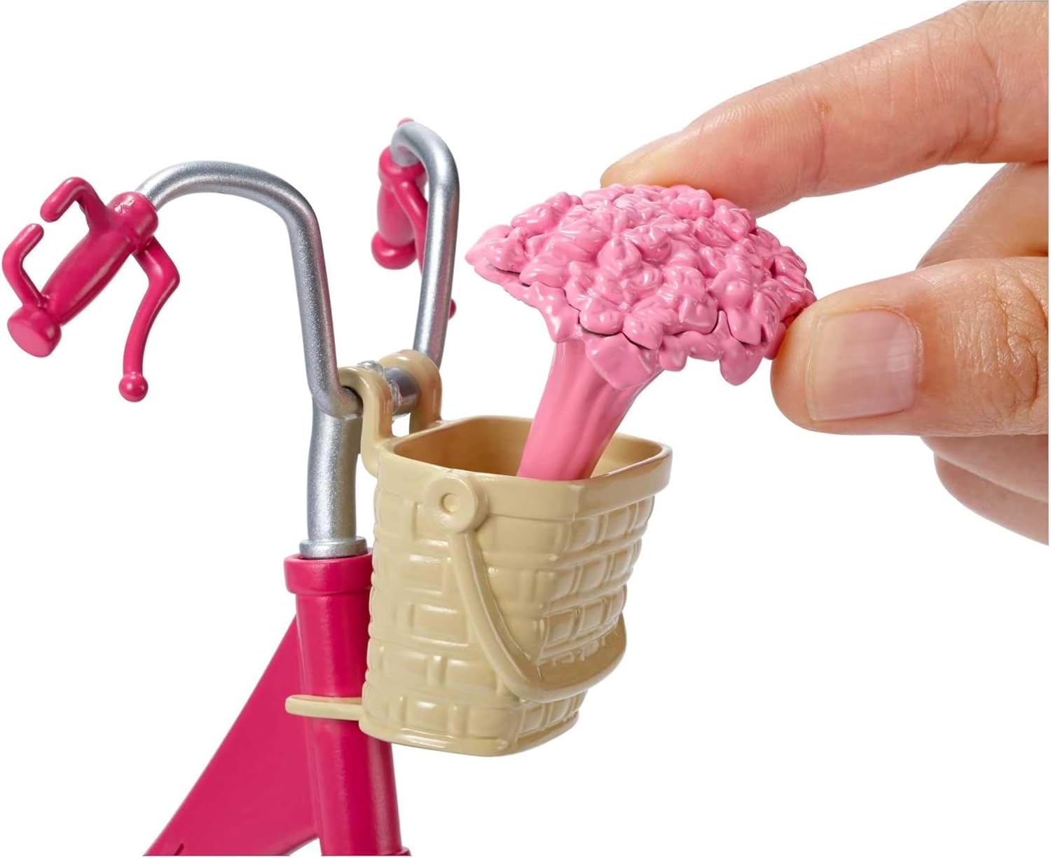 Barbie vélo pour poupée avec casque bleu et panier de roses DVX55 – Image 3