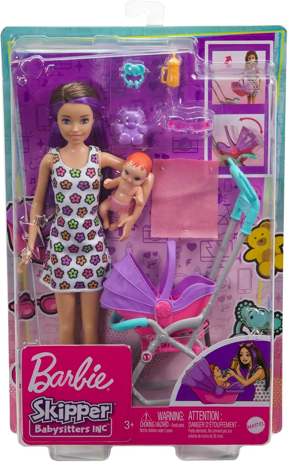 Barbie Skipper coffret baby-sitter avec poussette, bébé et 5 accessoires – Image 6