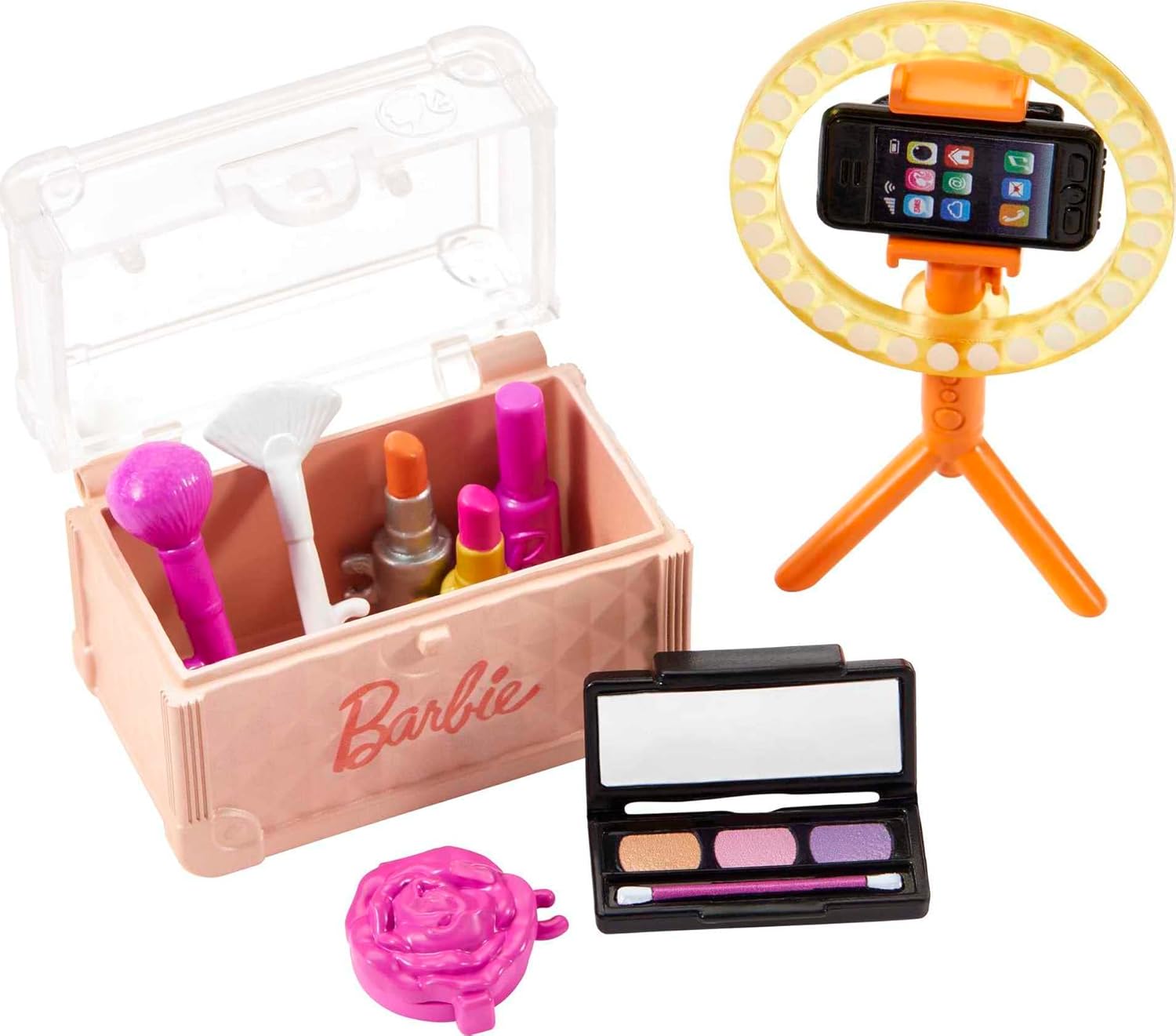 Set Barbie tutoriel maquillage avec 12 accessoires et anneau lumineux – Image 3