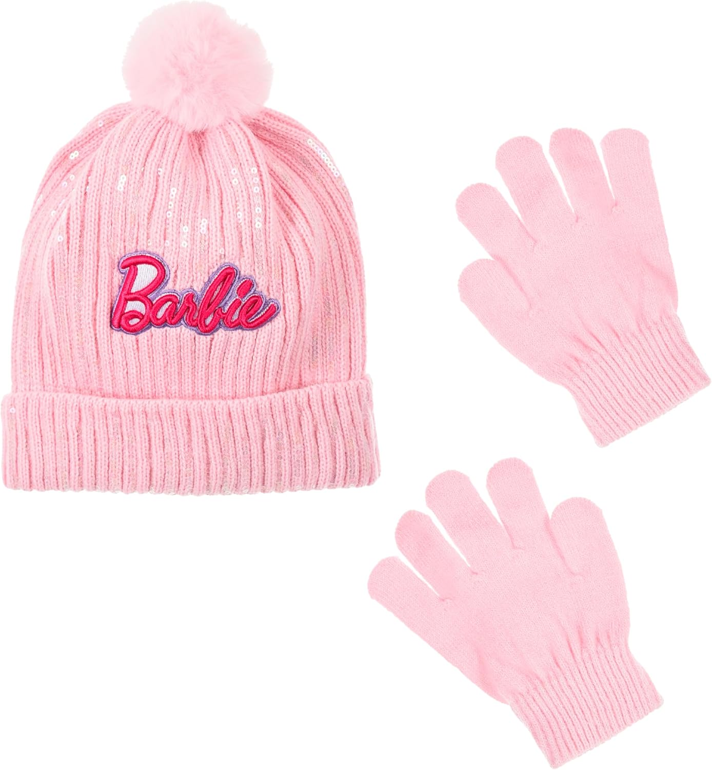 Ensemble bonnet Barbie rose avec gants pour fille, taille 53