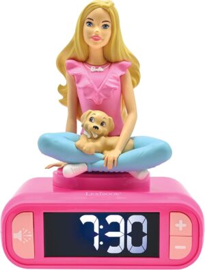 Réveil veilleuse Barbie rose avec écran LCD et 6 alarmes