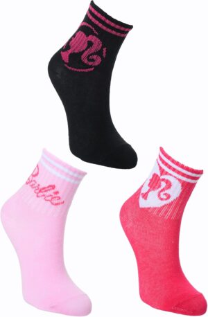 Chaussettes Barbie en coton noir, lot de 3 paires pour fille, 23 à 26