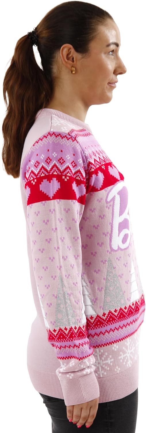 Pull de Noël Barbie femme rose, rouge et blanc – Image 2