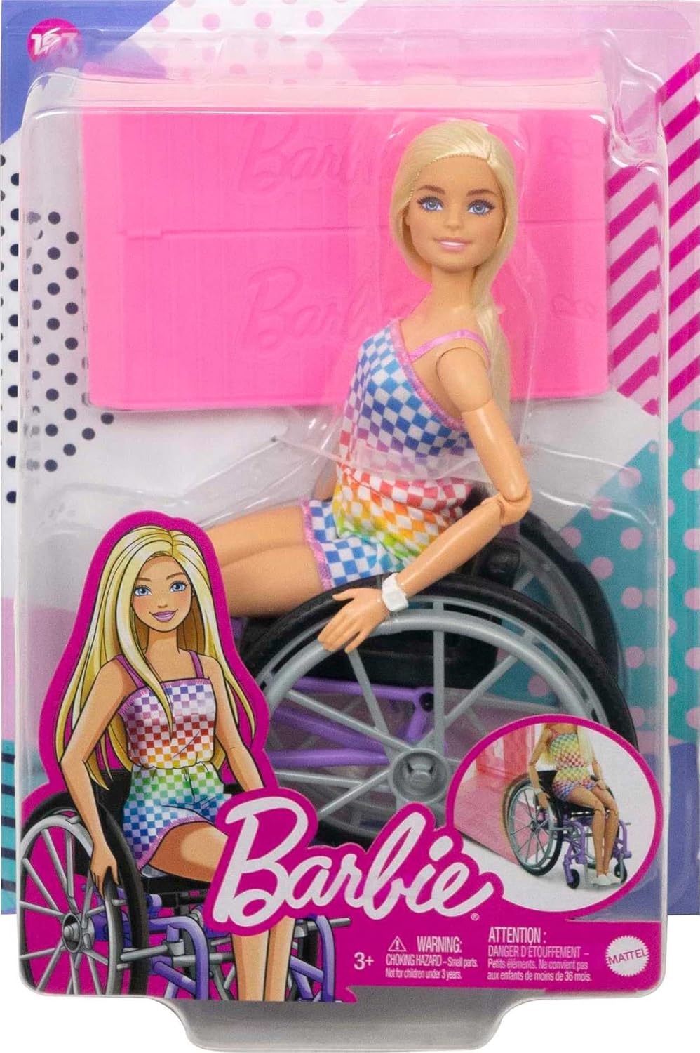 Barbie Fashionistas blonde avec fauteuil roulant, rampe et combinaison arc-en-ciel HJT13 – Image 6