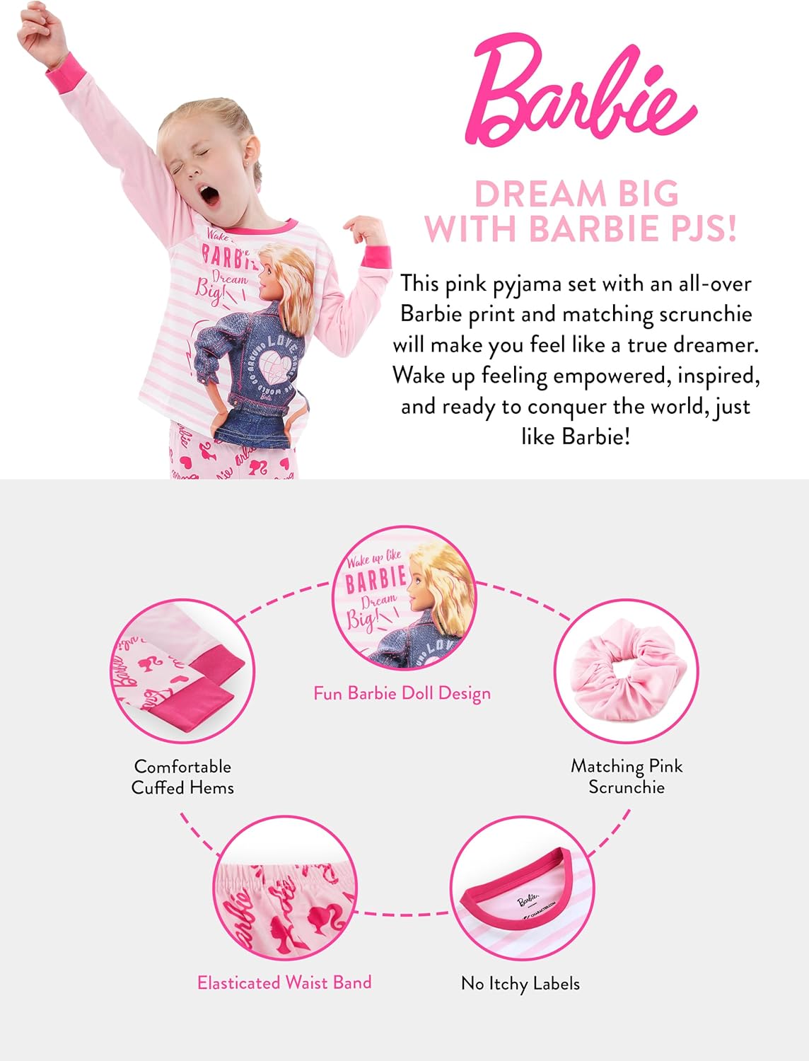 Pyjama Barbie fille avec chouchou assorti – Image 7