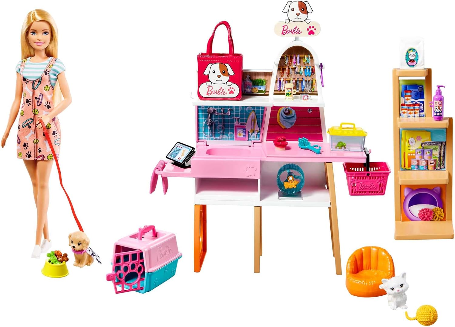 Barbie Coffret animalerie GRG90 avec 4 animaux et accessoires