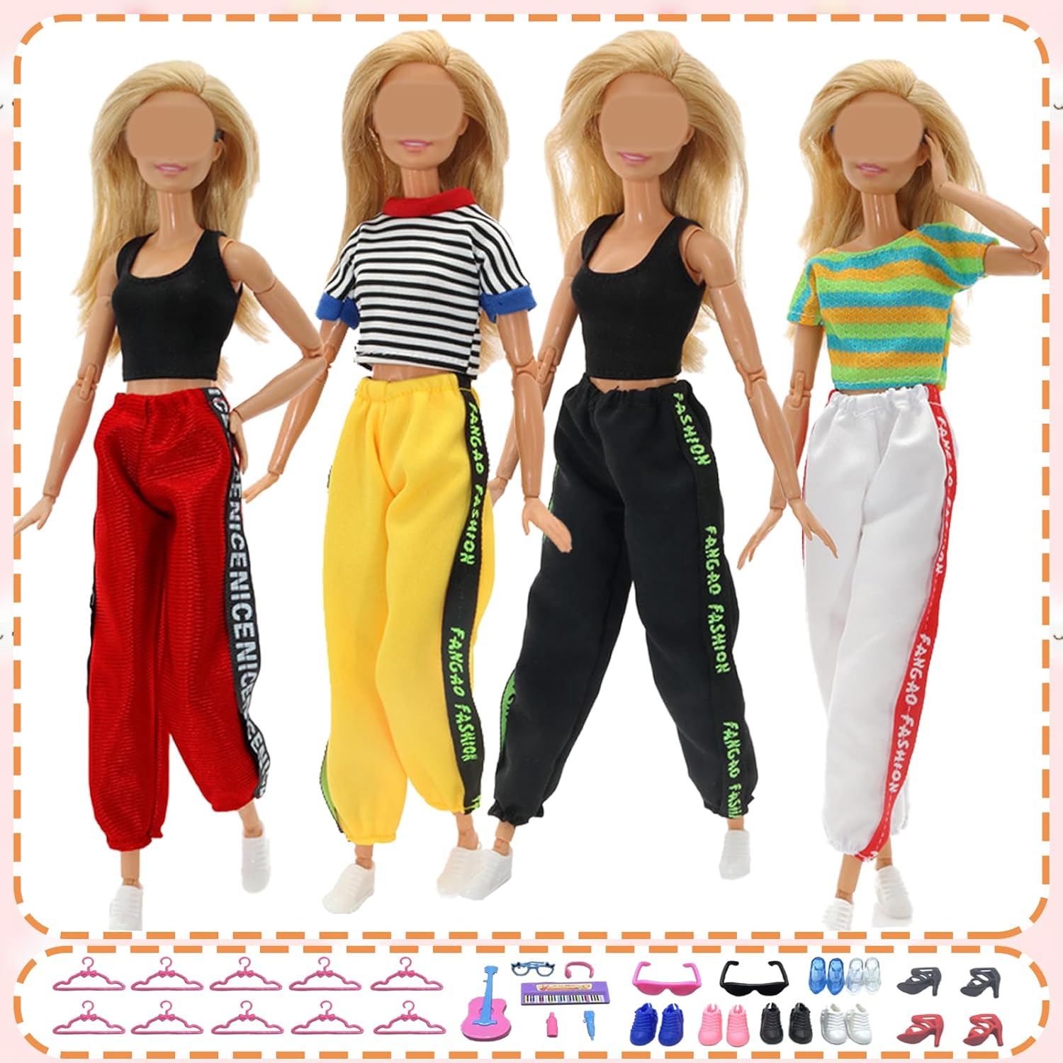 Ensemble compatible avec Barbie : 6 hauts, 6 pantalons et accessoires – Image 3