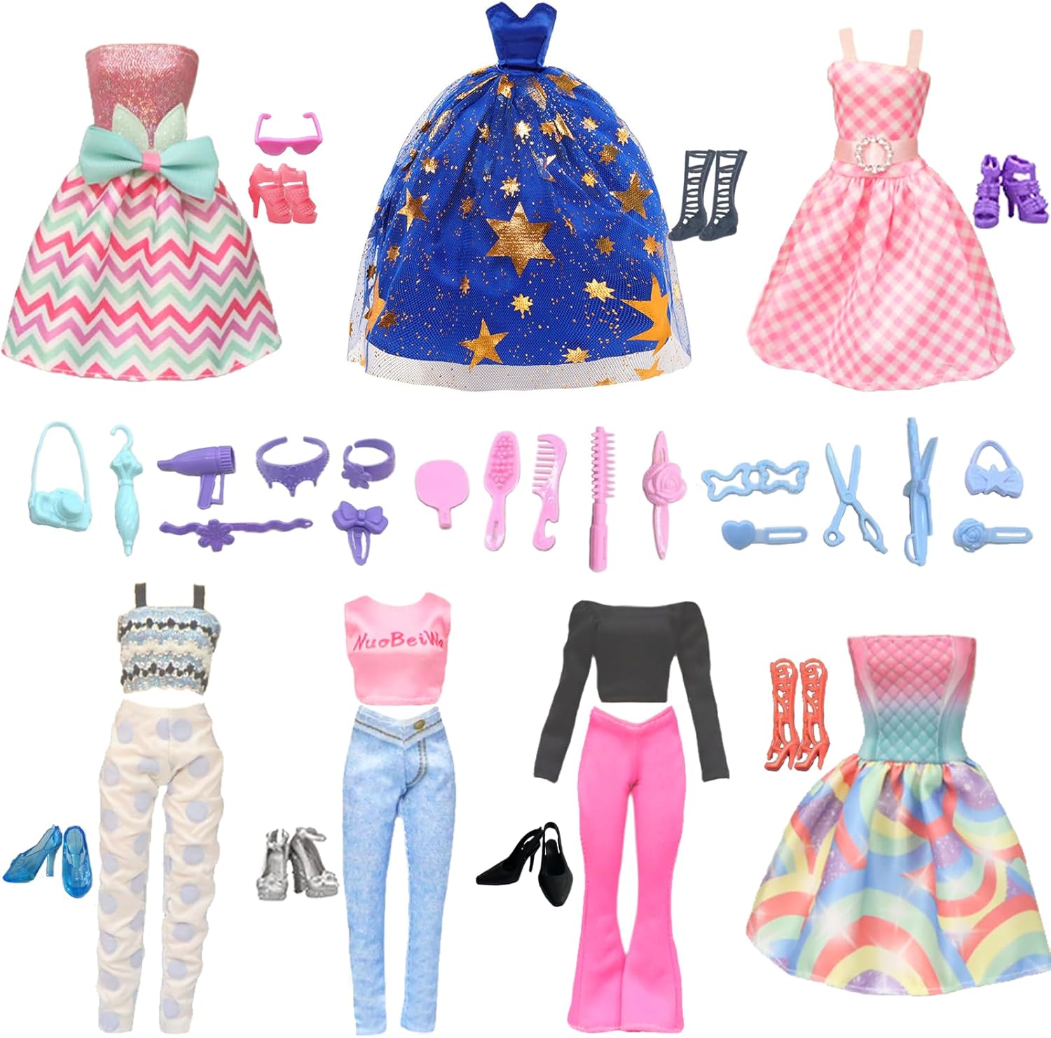 Barbie vêtements 56 pièces pour poupées de 11,5 pouces avec 20 chaussures et 18 accessoires