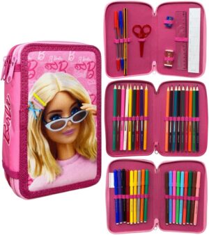 Trousse Barbie 3 zip avec 44 pièces de papeterie