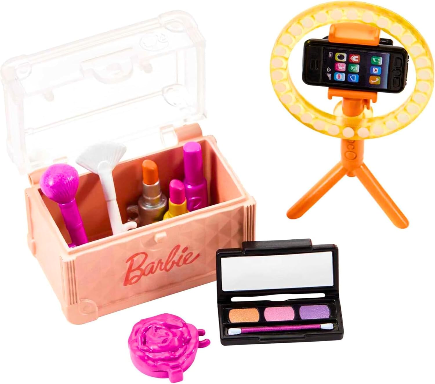 Set Barbie tutoriel maquillage avec 12 accessoires et anneau lumineux – Image 4