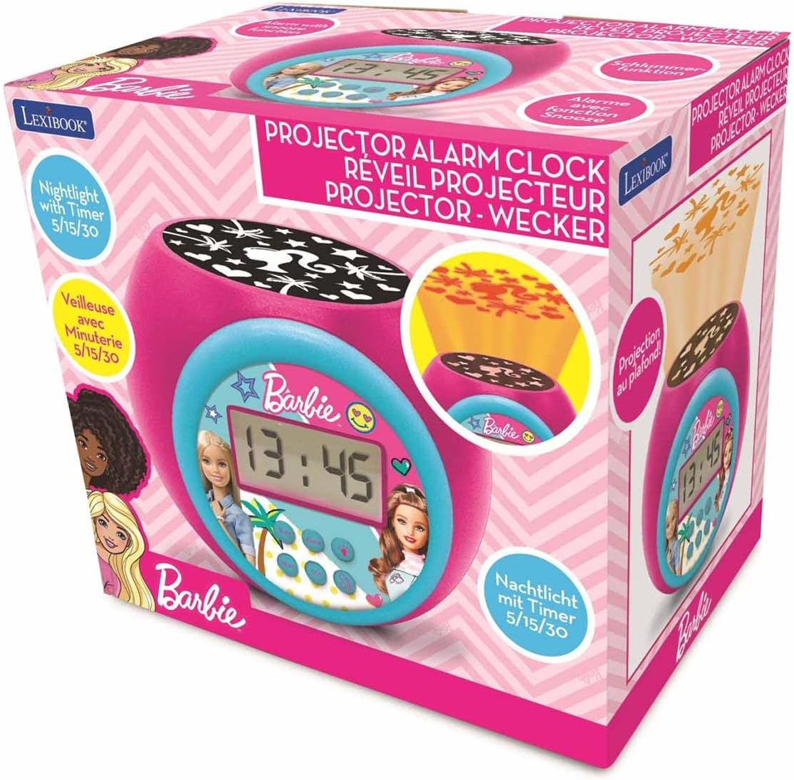 Réveil Barbie à projection avec écran LCD et snooze RL977BBLXB – Image 3