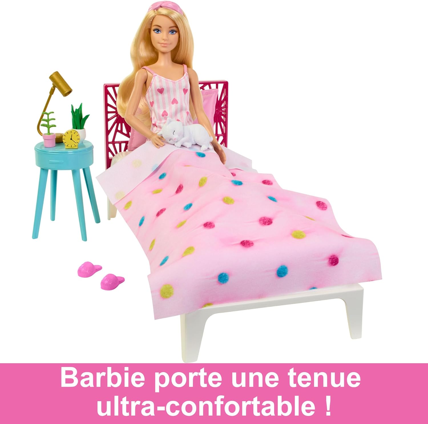 Coffret chambre Barbie avec poupée mannequin, lit, coiffeuse et chaton HPT55 – Image 5