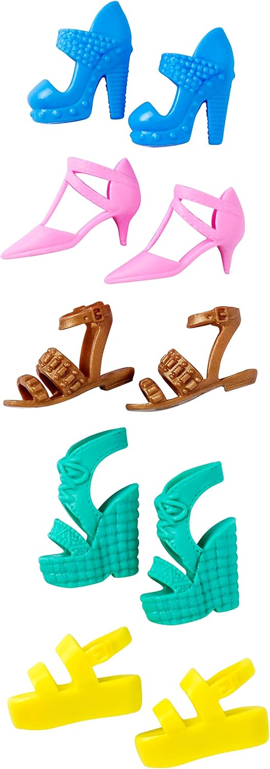 Pack de 5 paires de chaussures Barbie pour poupées Curvy et Tall FCR93