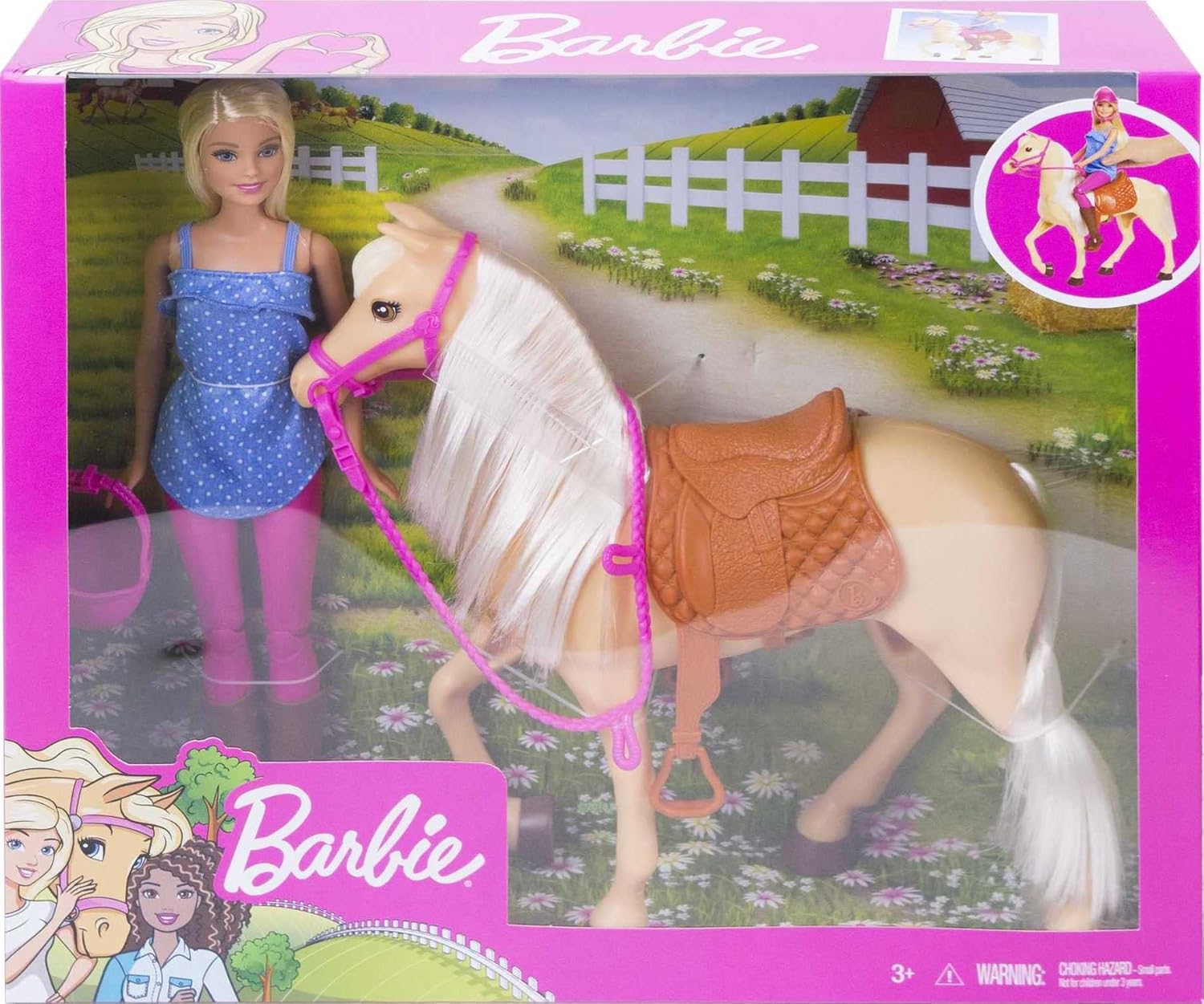 Barbie avec cheval crème et genoux articulés, poupée blonde FXH13 – Image 6