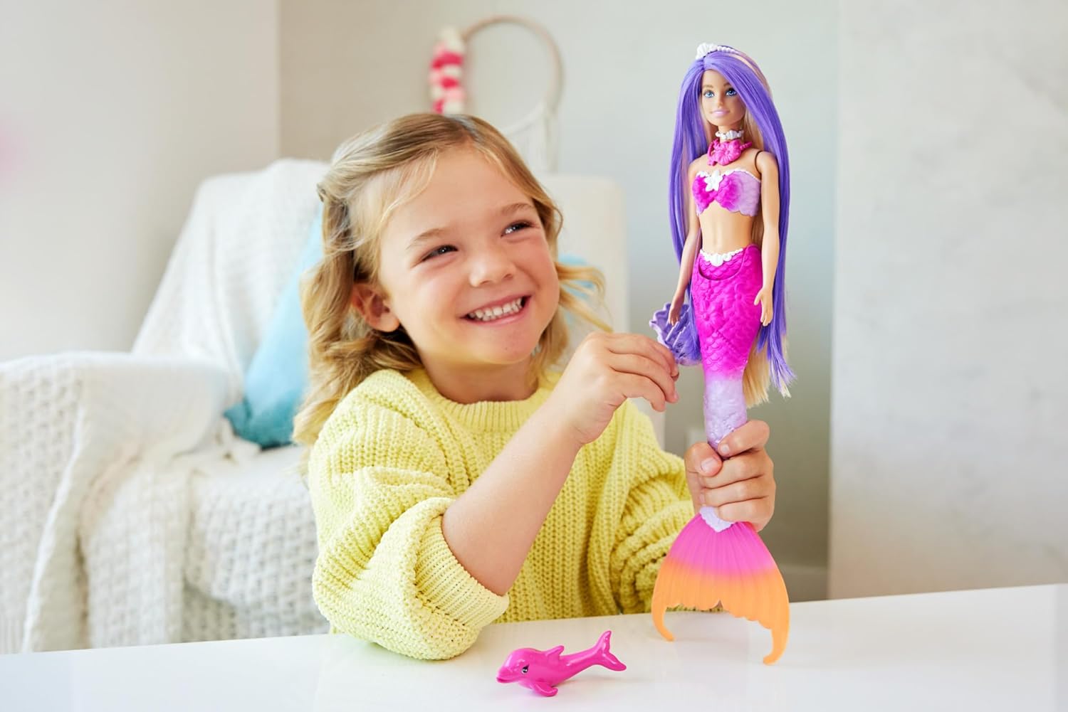Barbie « Malibu » sirène aux cheveux roses avec dauphin et changement de couleur – Image 2