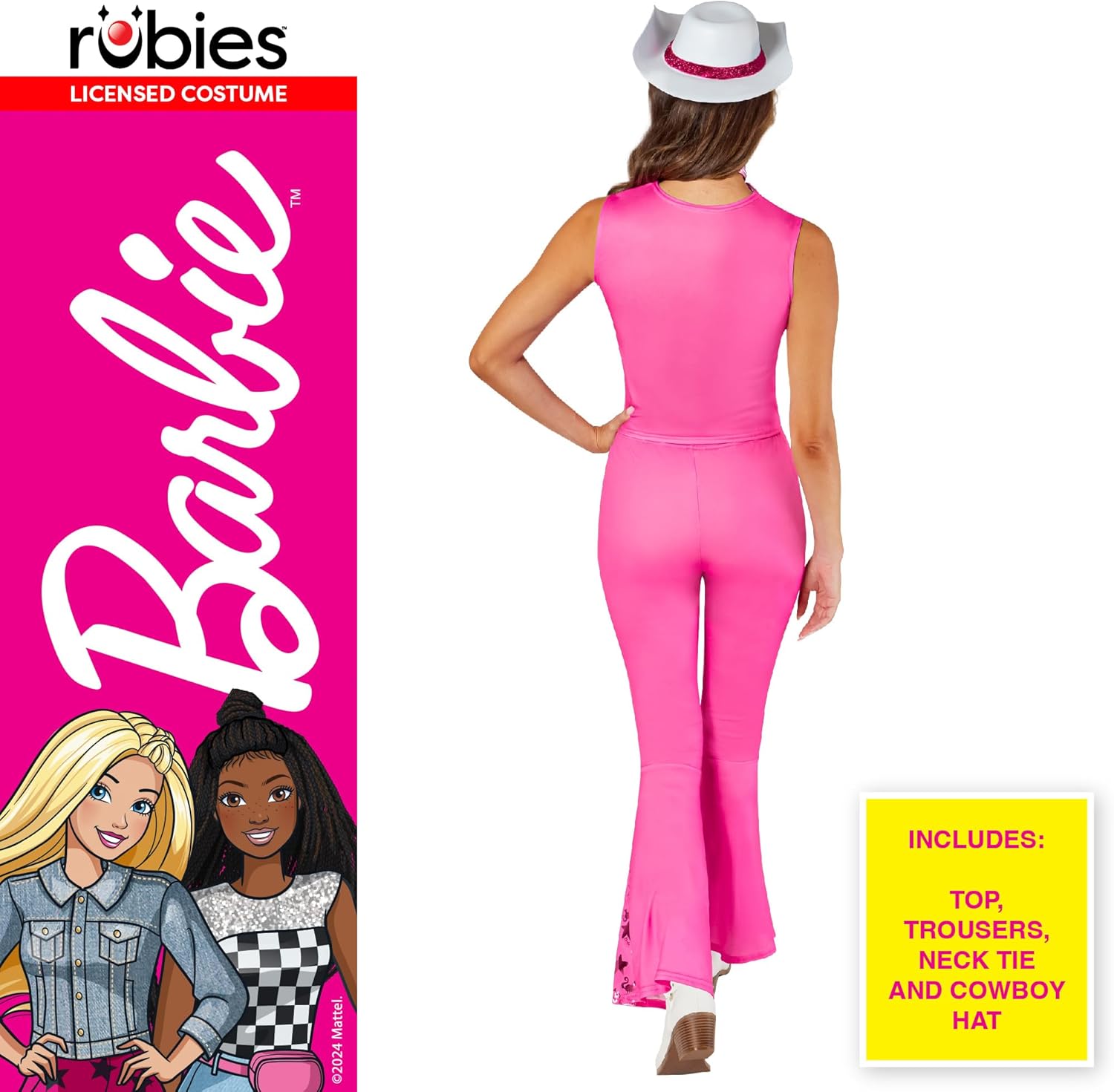 Costume adulte Barbie cowboy pour femme avec haut et pantalon roses – Image 2