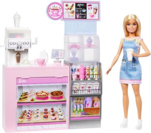Barbie Coffret Pause Café barista blonde avec 12 accessoires HXN94