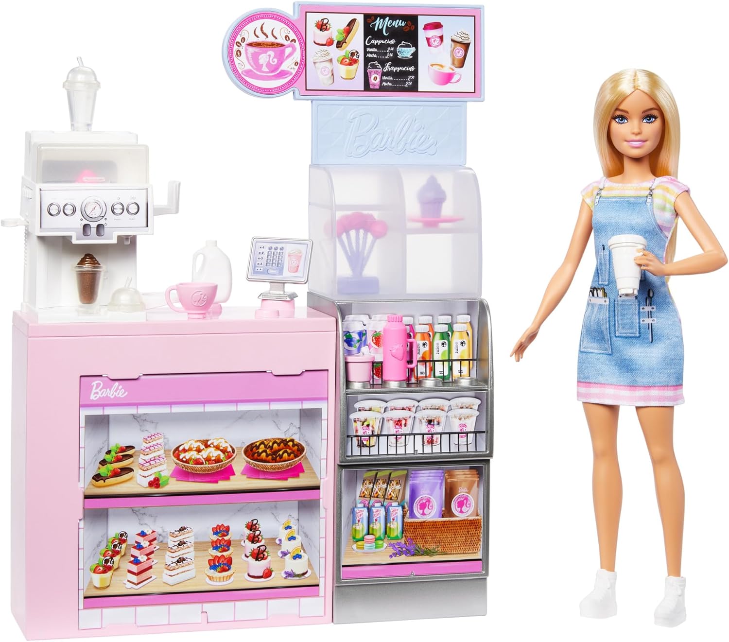 Barbie Coffret Pause Café barista blonde avec 12 accessoires HXN94