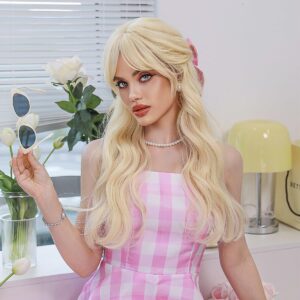 Perruque Barbie femme longue à frange, effet naturel