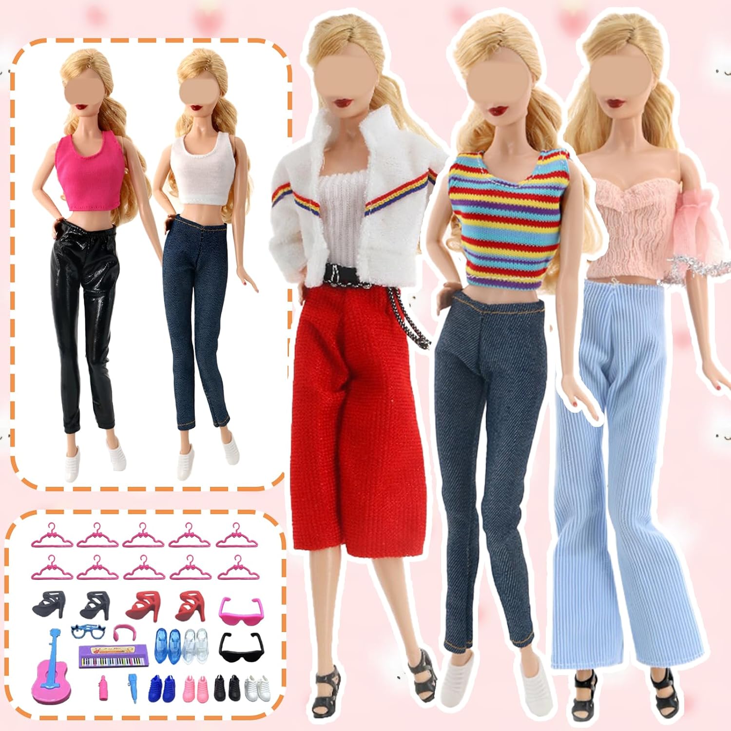 Ensemble compatible avec Barbie : 6 hauts, 6 pantalons et accessoires – Image 2