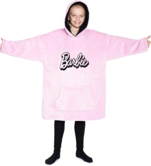 Barbie sweat plaid rose à capuche oversize en polaire pour fille