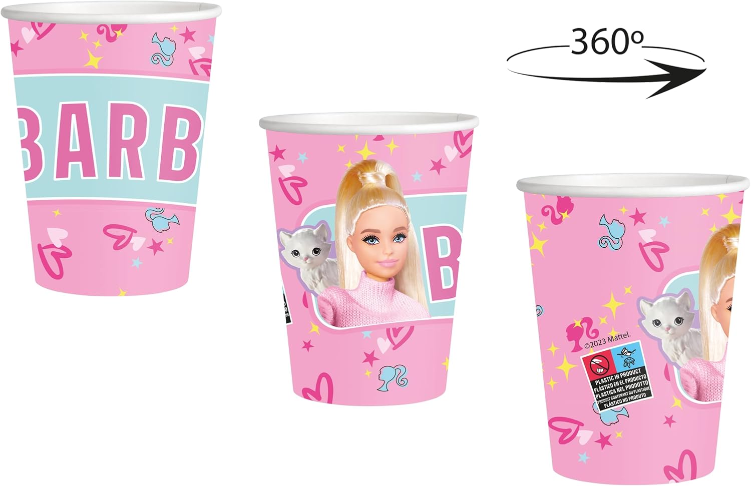 8 gobelets Barbie en carton, 250 ml – Image 7