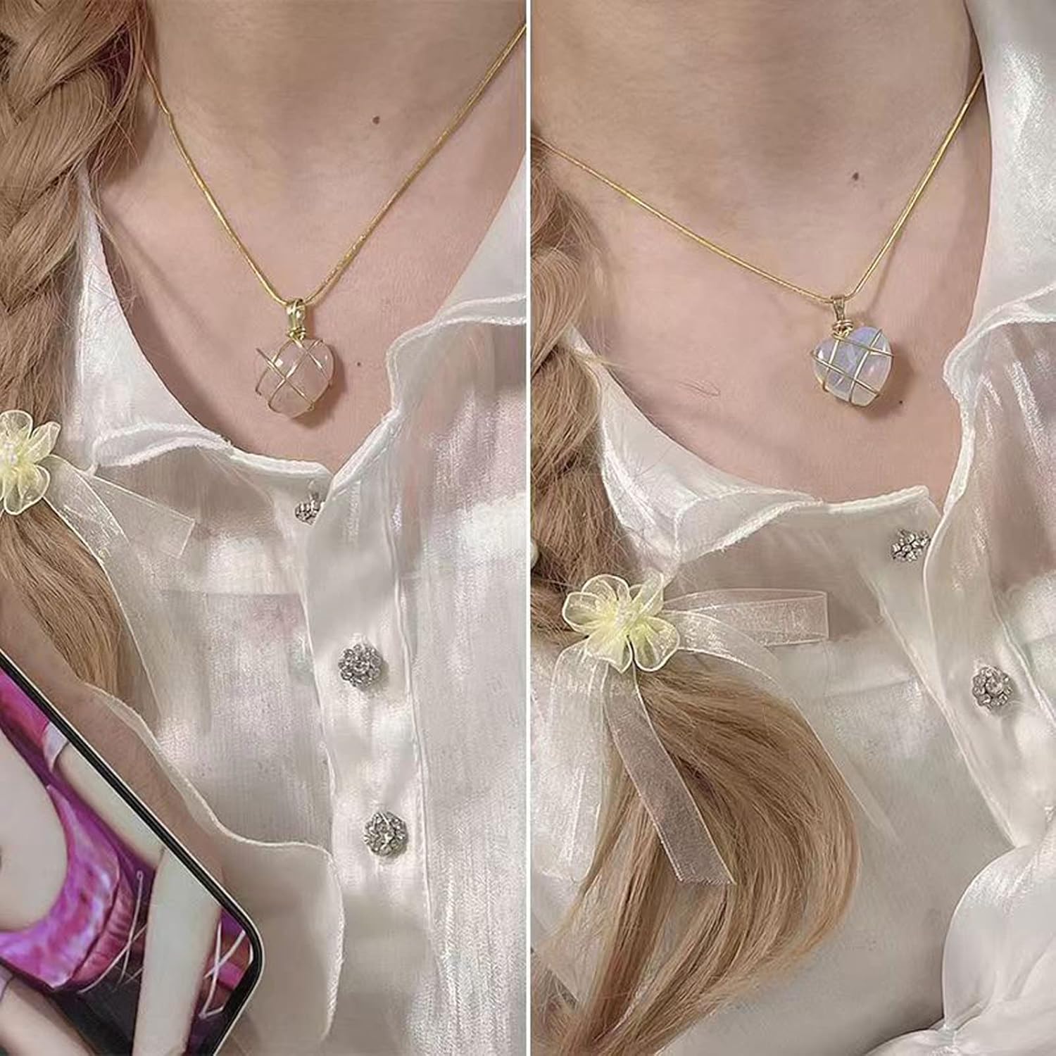 Collier cœur Barbie en quartz cristal clair, couleur C – Image 2