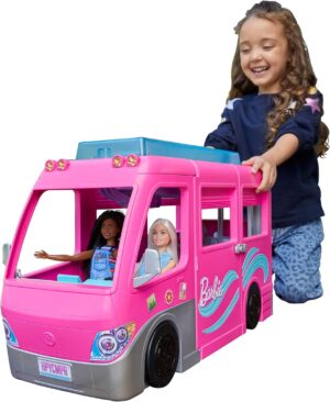 Camping-car Barbie transformable 76 cm avec 7 zones et 60 accessoires
