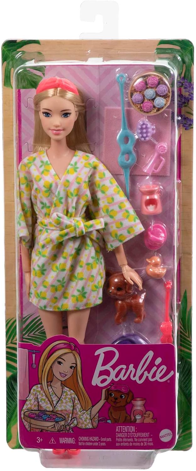 Barbie coffret spa avec peignoir imprimé citrons et chiot – Image 6