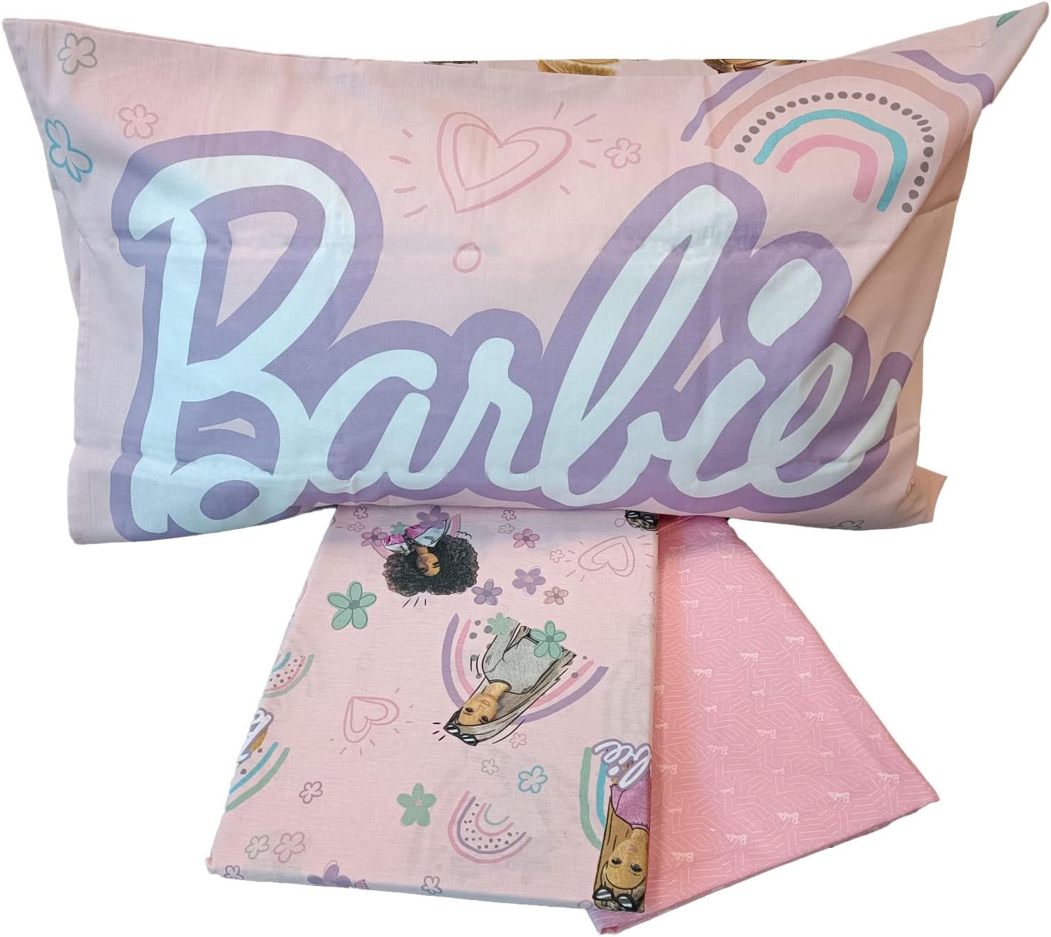 Drap de lit simple Barbie rose en 100 % coton avec taie d'oreiller – Image 3