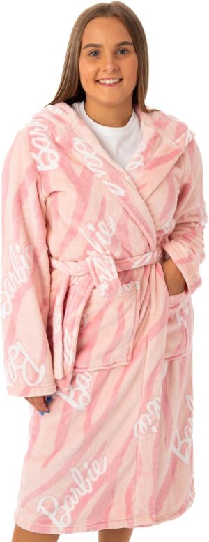 Peignoir Barbie rose à capuche pour femme