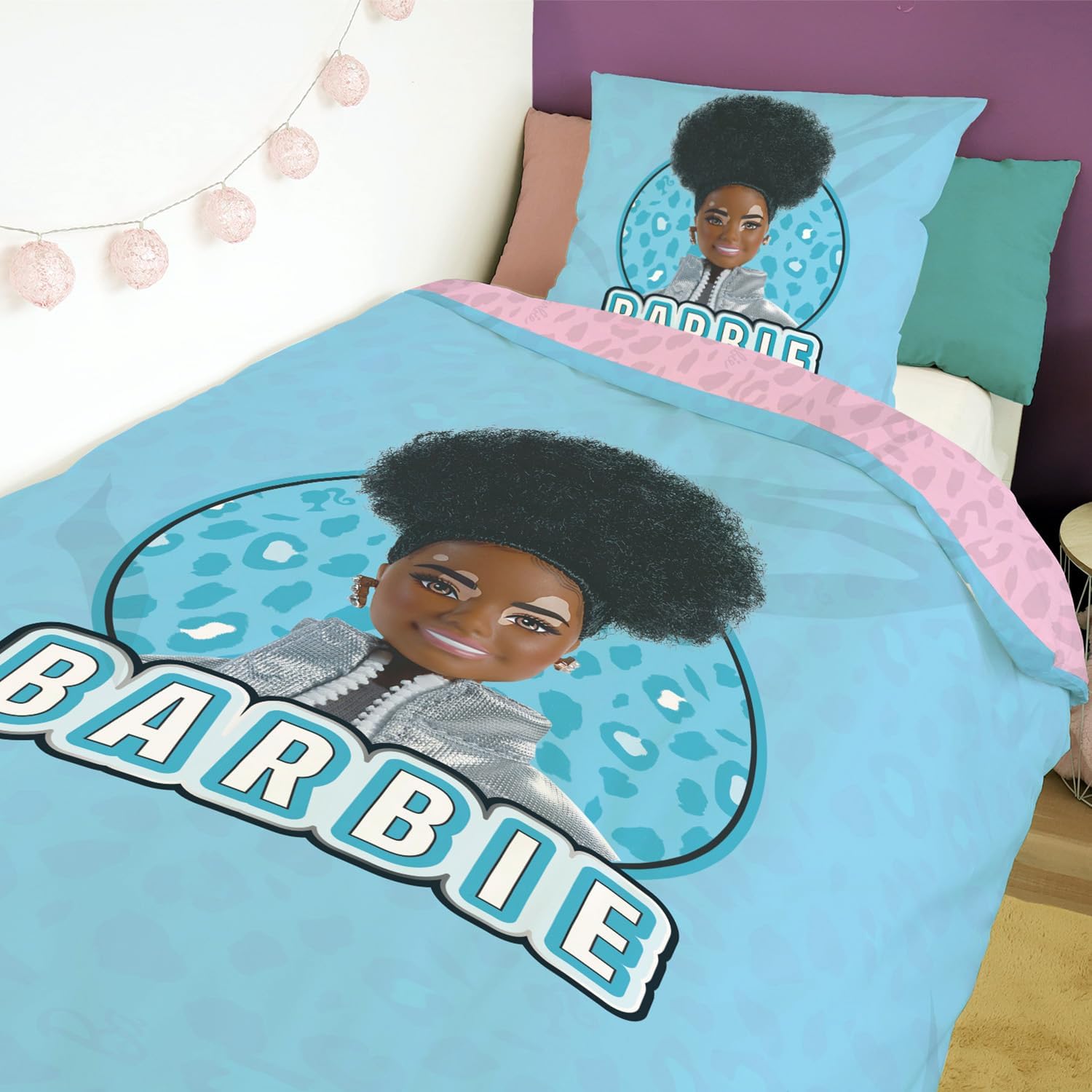 Parure Barbie réversible en 100% coton avec housse de couette 140x200 cm et taie 63x63 cm – Image 2