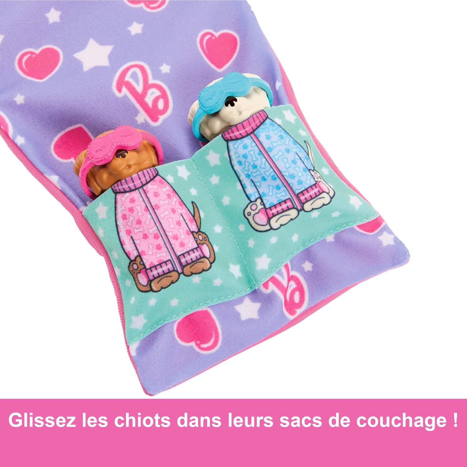 Barbie coffret soirée pyjama avec 2 chiots et changement de couleur HXN01 – Image 3