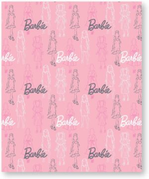 Couverture polaire Barbie rose à motif figurines