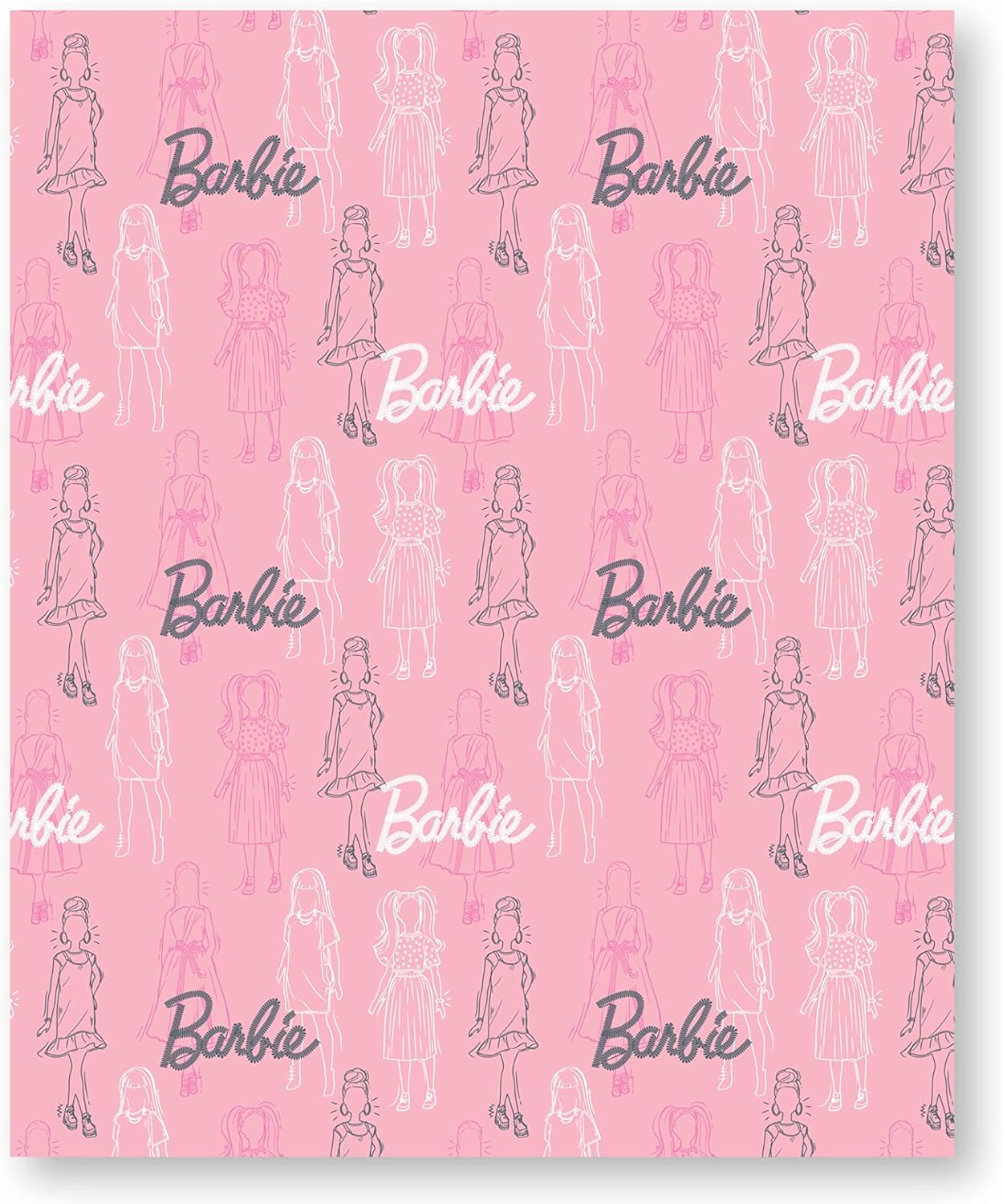 Couverture polaire Barbie rose à motif figurines