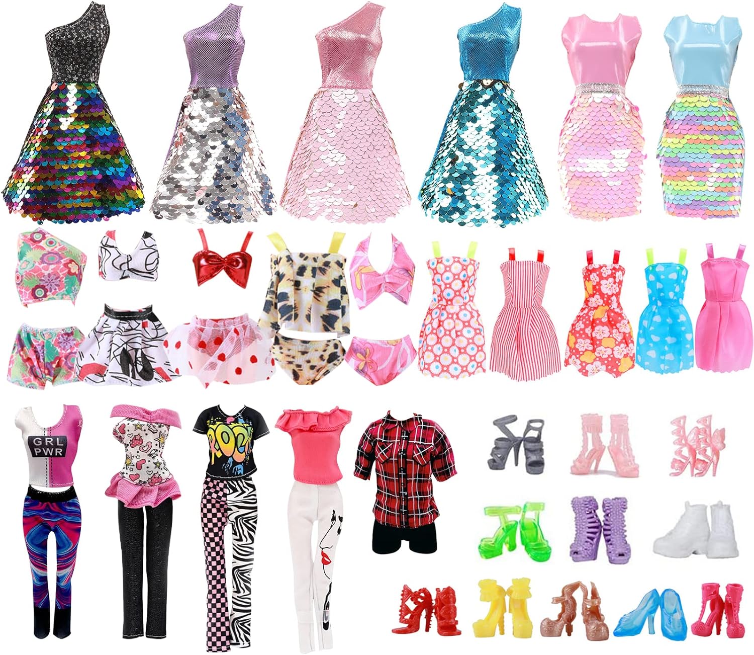 Ensemble Barbie 17 pièces avec robes à paillettes, maillots de bain et chaussures