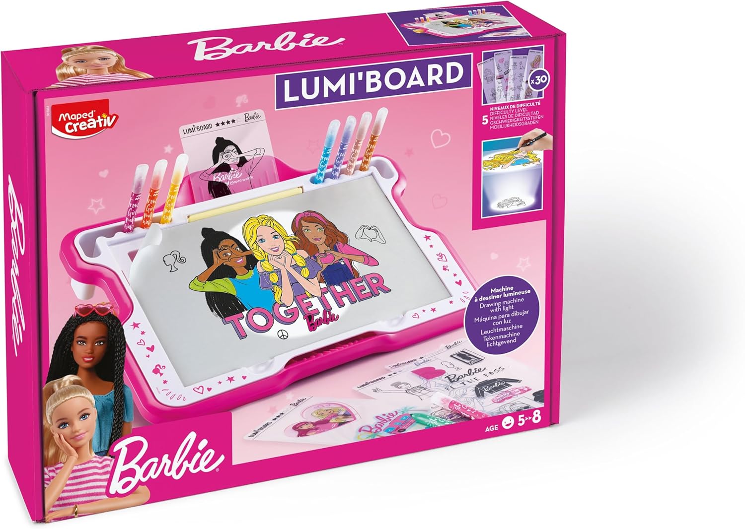 Lumi'Board Barbie rose, machine lumineuse pour apprendre à dessiner