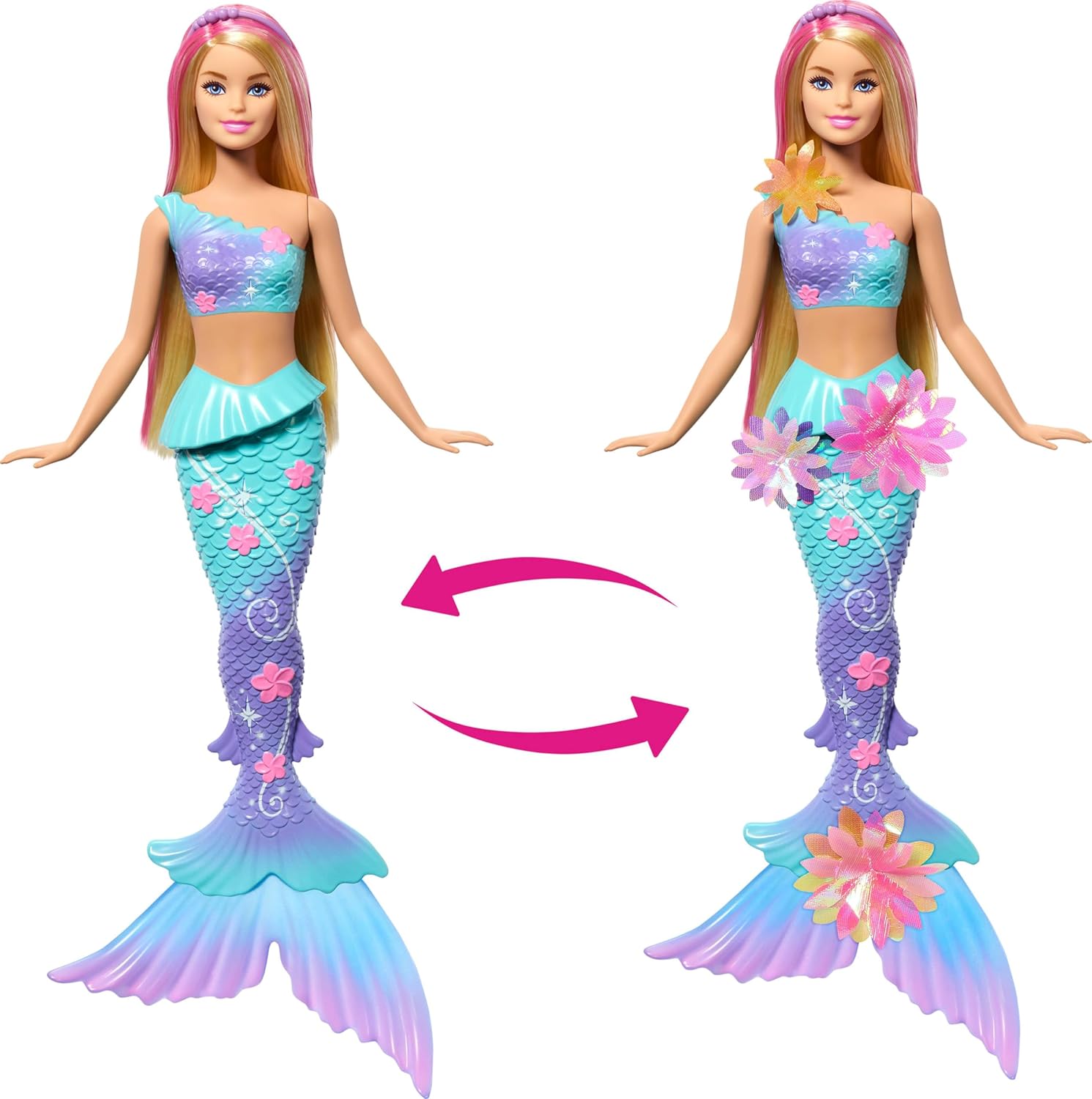 Barbie Sirène Fleur Magique blonde aux fleurs surprise et mèches roses – Image 4