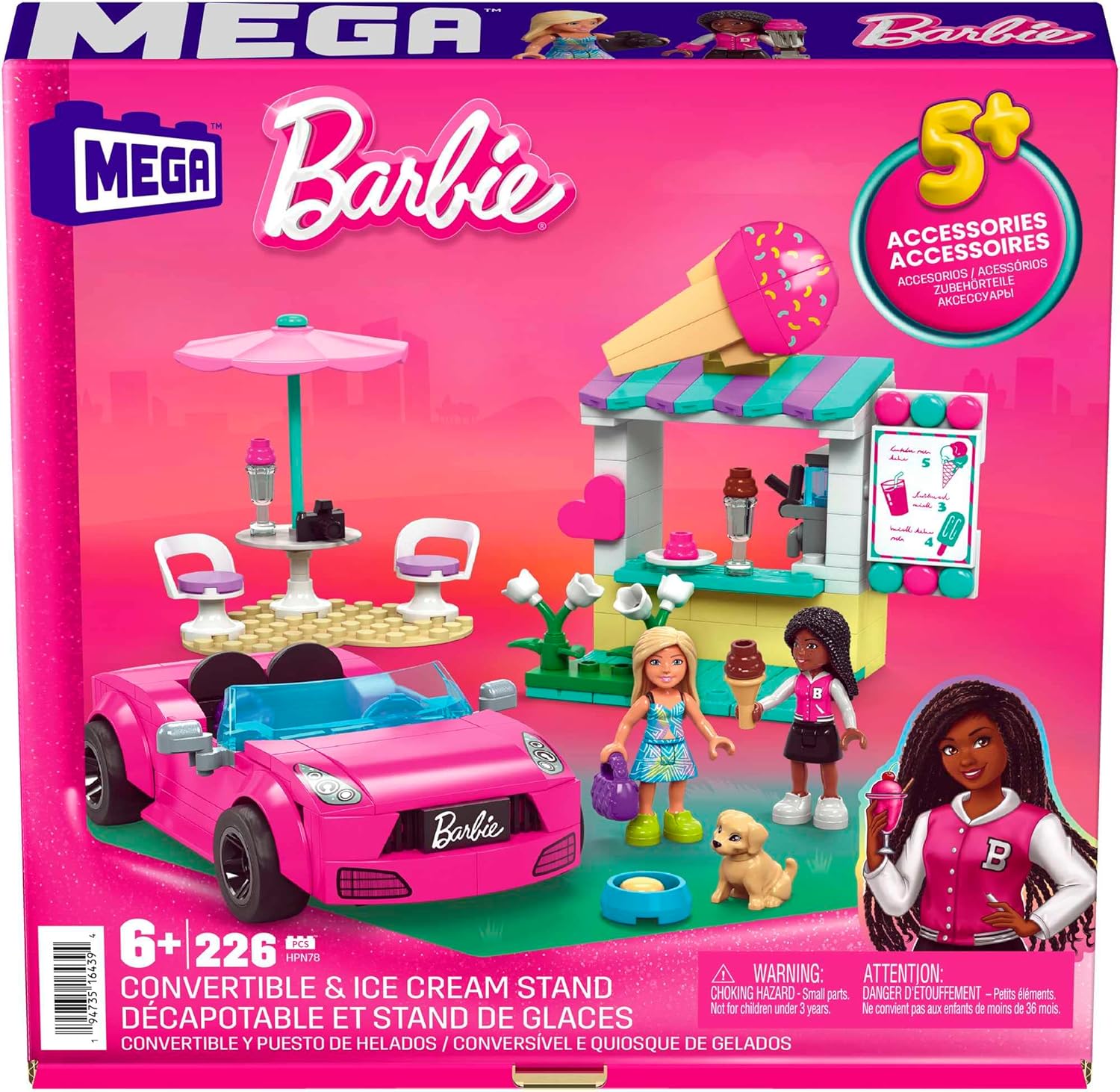 Barbie décapotable rose convertible avec stand de glaces, 225 blocs – Image 6